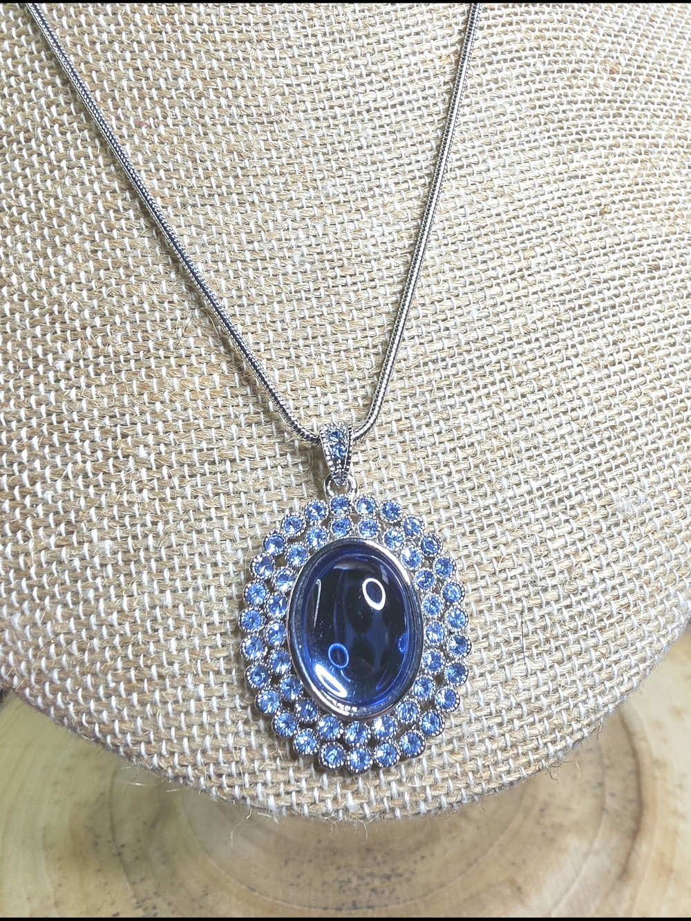 Blue Crystal Halo Pendant Necklace - Women Jewelry